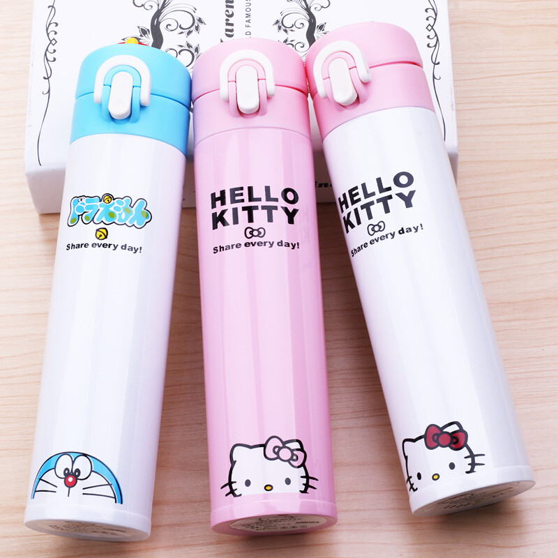 卡通HELLOKITTY不锈钢保温杯便携带盖弹跳杯可爱男女儿童直身水杯