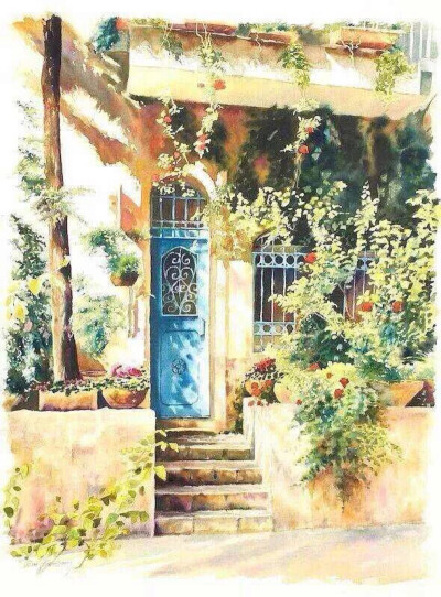 水彩画家Beni Gassenbauer笔下，明媚夏日里，幽静的欧洲小镇。
