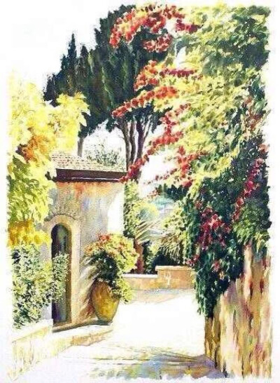 水彩画家Beni Gassenbauer笔下，明媚夏日里，幽静的欧洲小镇。