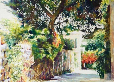 水彩画家Beni Gassenbauer笔下，明媚夏日里，幽静的欧洲小镇。