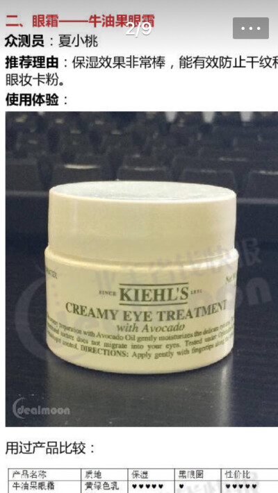 kiehls牛油果眼霜【除了保湿没其他效果，适合打底，或者没瑕疵的妹纸】