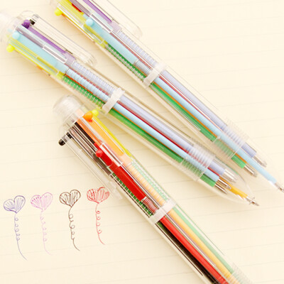 尚派♥创意文具 可爱多色圆珠笔 多功能按动彩色油笔 6支笔芯