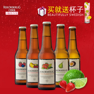 Rekorderlig瑞典进口水果西打酒Cider预调鸡尾酒苹果酒5支装套装