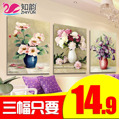 钻石画满钻客厅花卉 欧式花瓶三联画 5D十字绣新款餐厅圆钻带框