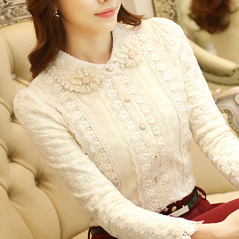 加绒打底衫2016冬装新款韩版女装上衣加厚修身娃娃领长袖女蕾丝衫