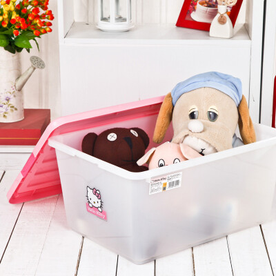 日本IRIS特大号塑料收纳箱衣服整理箱儿童HelloKitty有盖储物箱