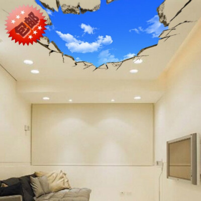 墙贴+3d立体蓝天白云屋顶客厅卧室创意天花板房顶装饰画壁画贴纸