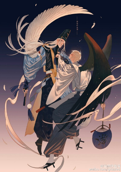 ♠ 陰陽师②~♠
-喂、稍微来玩玩吧？
#阴阳师手游# 把大天狗和晴明画在一起的初衷是因为他俩都有小翅膀，脑内就一直构思着旋转跳跃他们闭着眼（。）的画面，并且大天狗这句台词给我感觉，挺S的，所以就画了（你