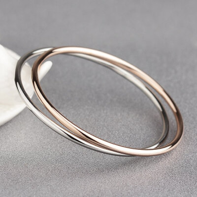 s925纯银女士手环细圆实心多层多环光面闭口手镯玫瑰白金时尚手圈