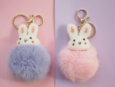 4姑娘日系可爱软萌手工羊毛毡兔子狐狸毛球汽车挂件钥匙扣女