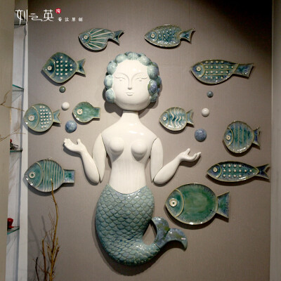 欧式地中海风格卧室装饰品 墙面装饰创意陶瓷墙饰壁挂壁饰鱼挂件