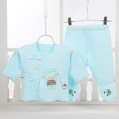 婴幼儿春秋新款保暖系带包脚两件套新生儿居家服外出套装宝宝衣服