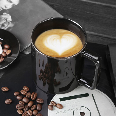 欧式咖啡杯带盖带勺 创意办公室简约情侣杯子陶瓷杯马克杯早餐杯