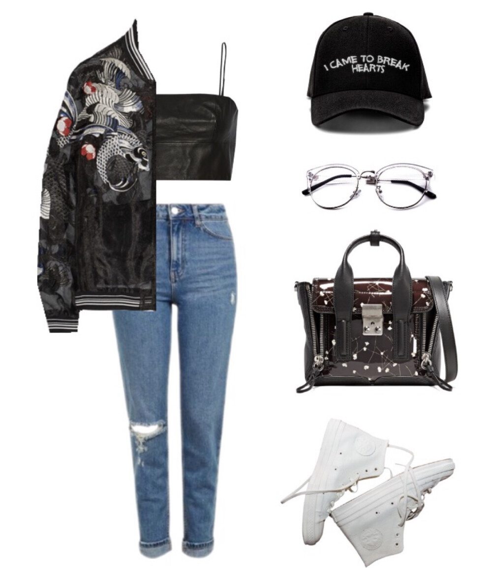 Alexander Wang top，3.1 phillip lim jacket、bag，Converse sneakers