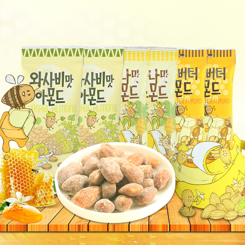韩国进口零食 gilim蜂蜜黄油扁桃仁芥末香蕉杏仁坚果210g6包