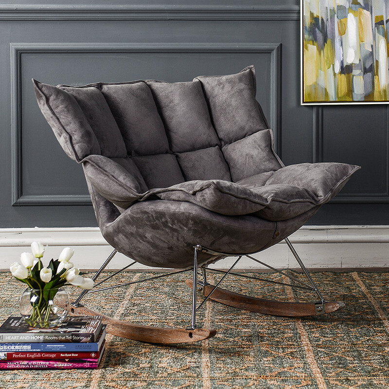 奇居良品 简约北欧风家具 格雷斯麂皮绒客厅单人沙发摇摇椅