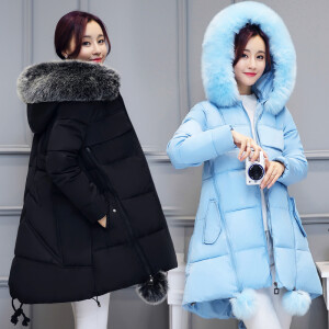 2016冬韩版A字连帽中长款棉服反季斗篷大码棉衣大毛领棉袄女加厚