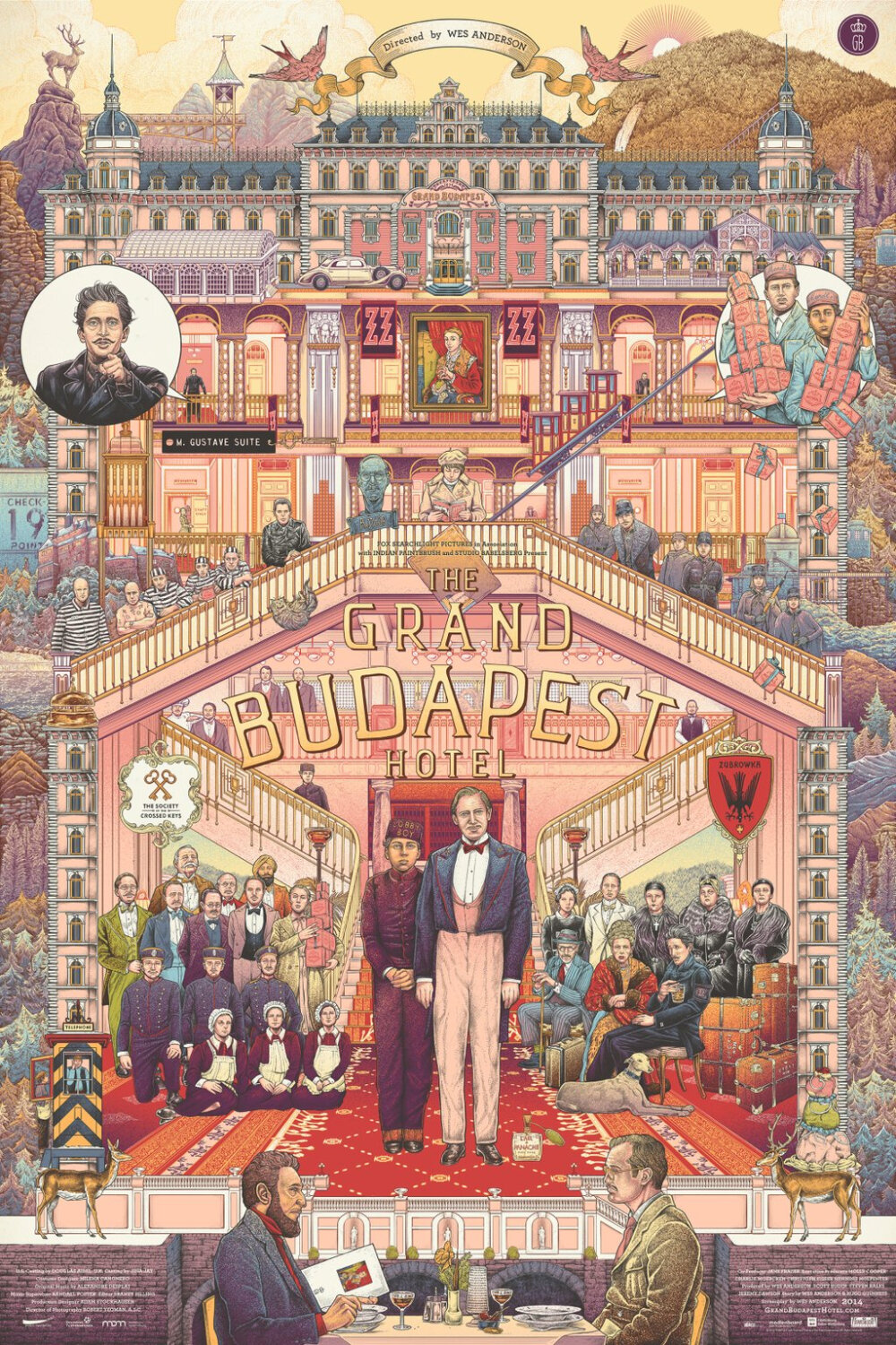 布达佩斯大饭店 The Grand Budapest Hotel (2014) ★★★★★
荒诞的情节，古怪的人物，梦幻的色调，奇妙的配乐，这部悲喜剧集结了超强卡司，不仅延续了导演韦斯·安德森和作曲亚历山大·德斯普拉的个人风格，更是他们俩的巅峰之作！这座《布达佩斯大饭店》就像是一个放大版的曼德蛋糕，粉而不娇甜而不腻，光是看着就很养眼，更别说发生在里面的故事有多美味了！