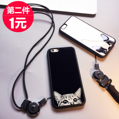 iPhone6手机壳 苹果6plus保护壳挂绳6s外壳情侣硅胶防摔卡通6女款