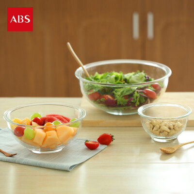 ABS爱彼此 耐热高硼硅加厚玻璃碗沙拉碗透明果盘碗