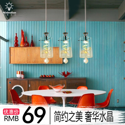 餐厅吊灯三头led简约创意餐厅灯水晶餐吊灯单头客厅饭厅吧台灯具