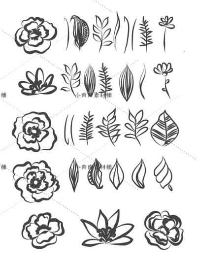 25组植物花卉树叶小鸟猫头鹰动物类线稿图EPS矢量设计素材AI74