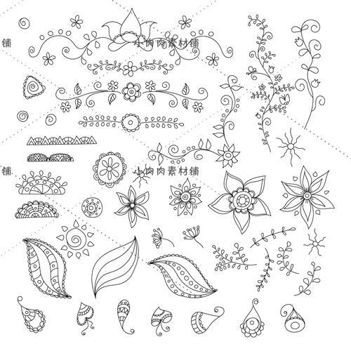 25组植物花卉树叶小鸟猫头鹰动物类线稿图EPS矢量设计素材AI74
