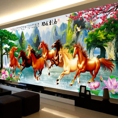 钻石十字绣八骏图画满5D2.5马到成功砖石客厅