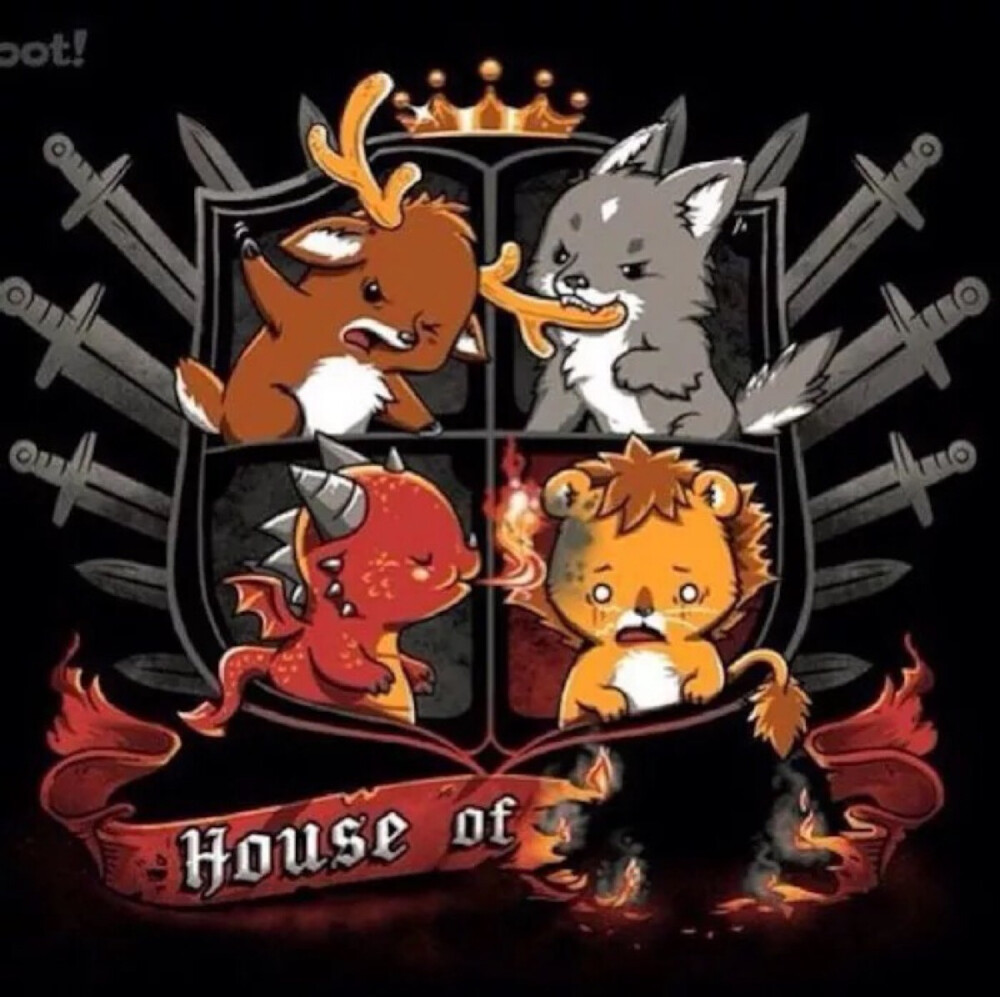 权力的游戏 Game of Thrones 萌系各家族族徽 House Baratheon: A Crowned Stag; House Stark: A Grey Direwolf; House Targaryen: Three-headed Dragon; House Lannister: A Golden Lion