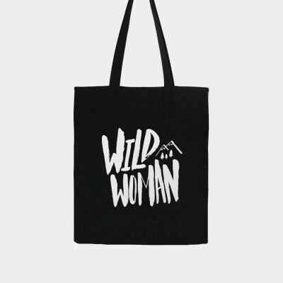 wild woman 创意文字 黑色帆布包 环保袋 文艺复古韩版购物大布包