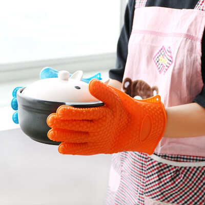 糖果色硅胶微波炉手套 耐高温烤箱五指手套 家用防滑防水隔热手套
