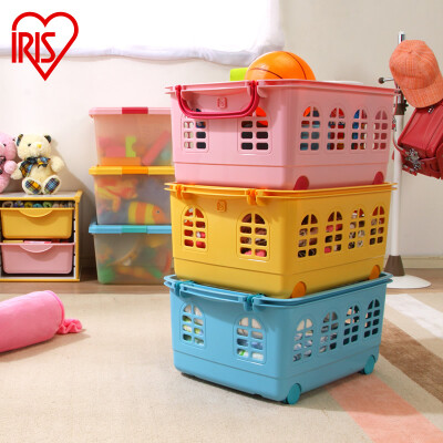 日本IRIS玩具收纳筐可叠加塑料儿童收纳篮特大号带轮杂物收纳框