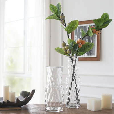 碧轩现代简约波点透明玻璃花瓶家居装饰品客厅摆件仿真花花插花器