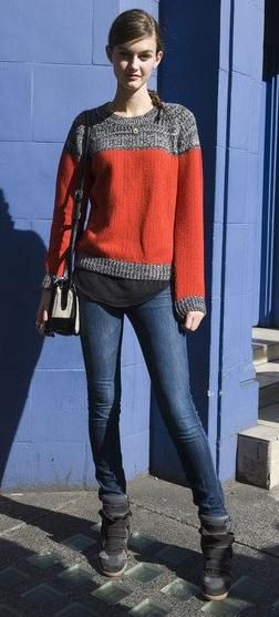 毛衣+牛仔裙