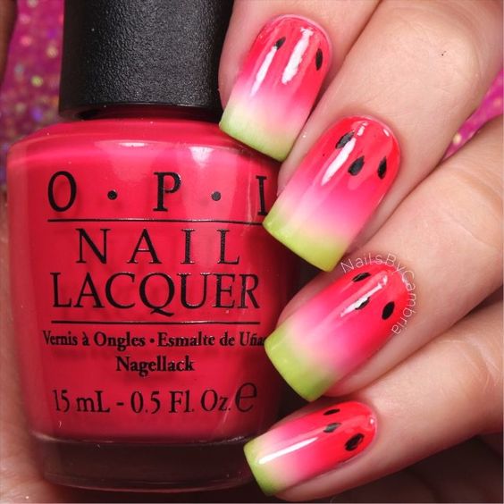 Tutorial for my watermelon nails inspired by my @Living Royal socks! @Kyletta Scheirmann also did a super cute version of these Go check hers out! Sugar-Maroon 5 @simplenailarttips Simply Peel - Available at the link in my bio @opi_products Cajun Shrimp, Charged Up Cherry, Elephantastic Pink, and Al