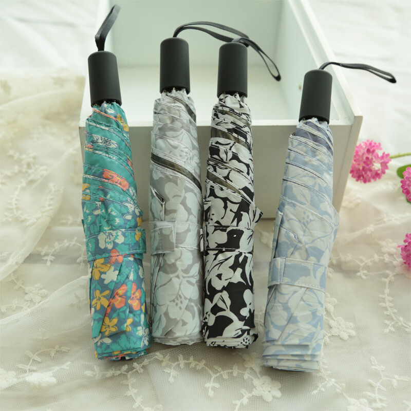 花满天创意防紫外线伞彩胶三折叠太阳伞遮阳超强防晒铅笔晴雨伞