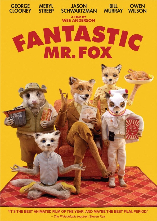 了不起的狐狸爸爸 Fantastic Mr. Fox (2009) ★★★★★
家庭题材结合黑色幽默，外加独特的人物，精致的布景，复古的色调，怀旧的音乐，厌倦了三维动画的观众一定不能错过这部极具韦斯·安德森电影风格的定格动画。在韦斯·安德森的奇思妙想里，这是头一次以拟人化的动物为主角，但依旧是以家庭问题和道德问题为主线，构建了一个大人的童话世界。 