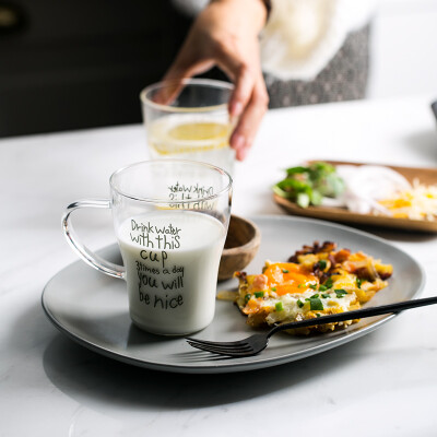 朵颐创意水杯玻璃杯果汁杯大容量杯子可爱字母杯情侣水杯咖啡杯子