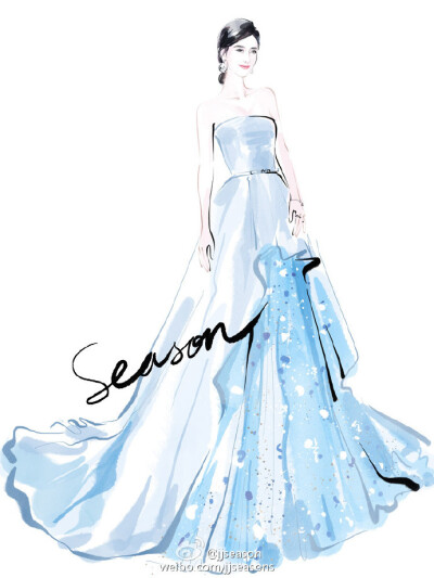 #jjseason插画##明星红毯礼服插画# ----- 10月16日，@佟丽娅 身着Georges Hobeika 2016秋冬高级定制系列礼服裙，优雅亮相金鹰奖颁奖盛典，获第28届中国电视金鹰奖“观众最喜爱的女演员奖”。