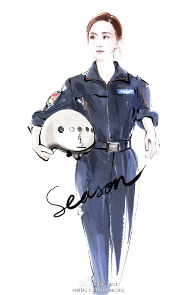 #jjseason插画##season时尚插画# ----- 空军新兵@杨幂 挑战自我 #真正男子汉# 帅气制服造型。O青春偶像杨幂