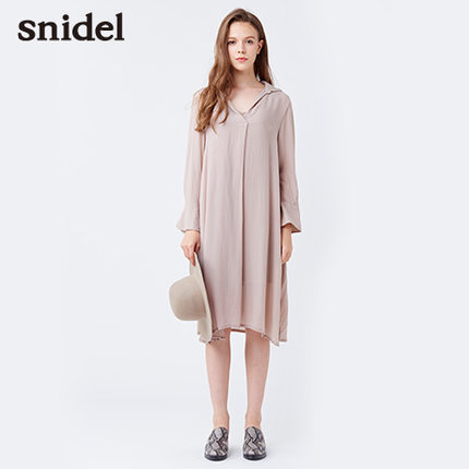 snidel 2016秋冬新品 休闲简约纯色长袖衬衫连衣裙（商场同款）