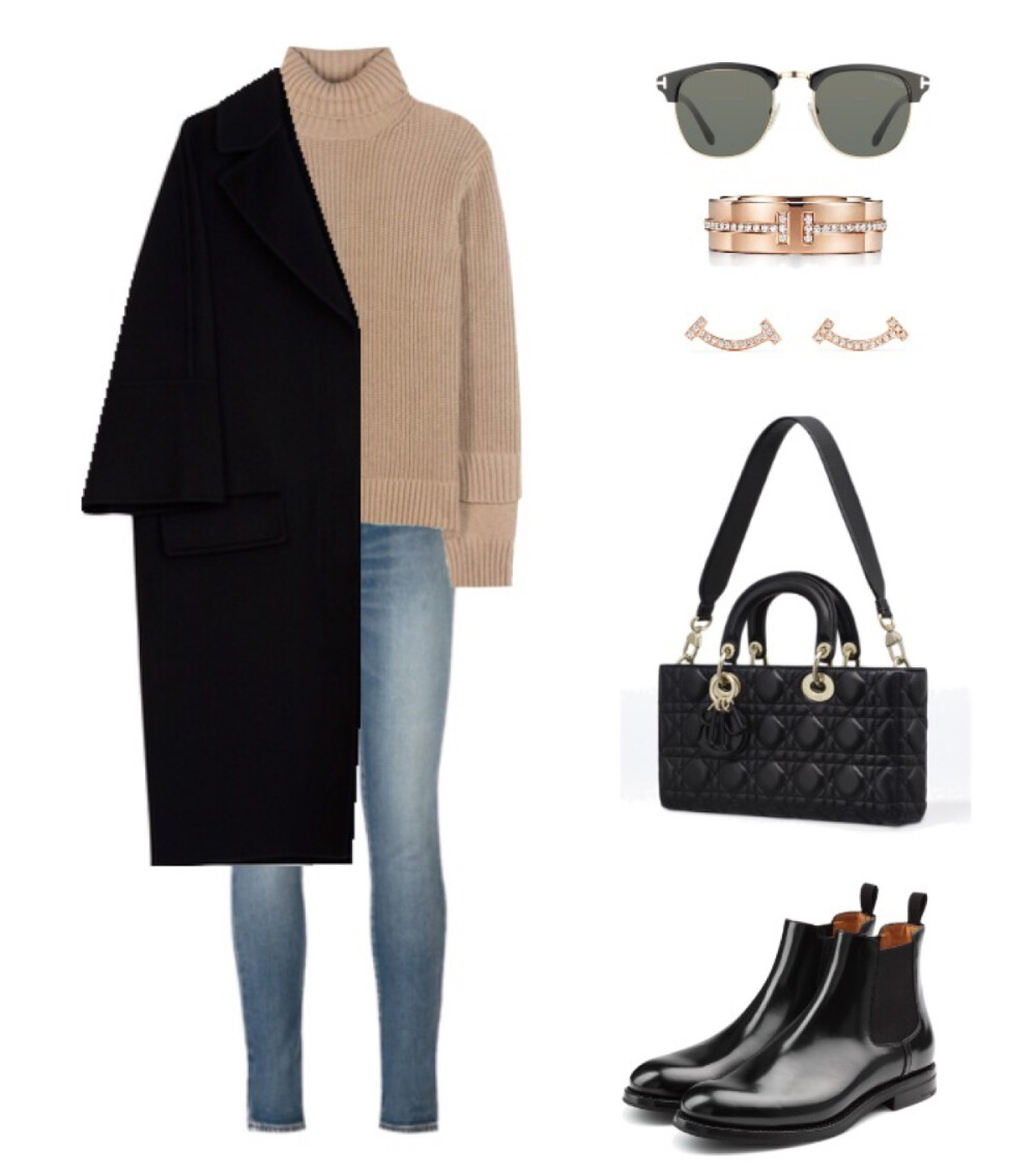 Marni coat，Michael Kors sweater，Saint Laurent jeans，Churchs boots，Dior bag，Tom ford sunglasses，Tiffany jewels#2016