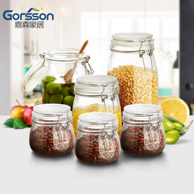 嘉森6件套装玻璃密封罐玻璃瓶透明大号套装厨房收纳蜂蜜套装包邮