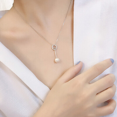 纯银日韩国甜美珍珠圆形锆石项链简约气质锁骨链吊坠饰品女个性潮