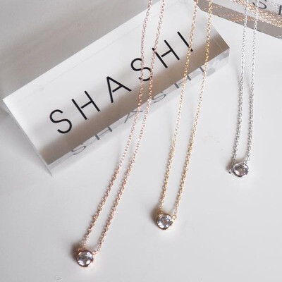 美国潮牌Shashi SOLITAIRE 简约单钻项链 镀金/镀玫瑰金/纯银