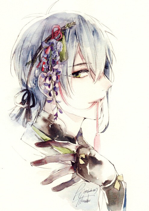 意境很美的一套刀剑水彩画！戴着头纱的鹤丸和三日月，是否愿意嫁给我？（Pid=7599785）