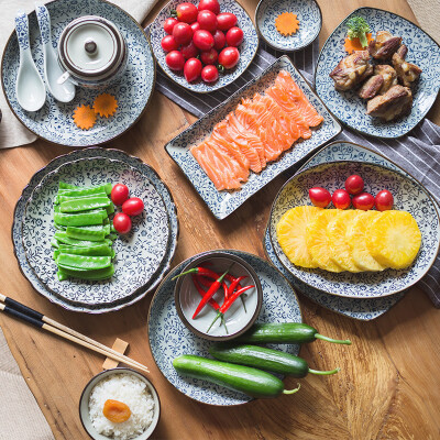 青花瓷碗日式米饭碗吃饭碗陶瓷碗创意甜品碗微波炉餐具家用碗碟盘