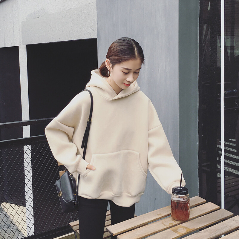 EKOOL空气层宽松显瘦口袋卫衣韩版秋季简约长袖大码女外套2件包邮