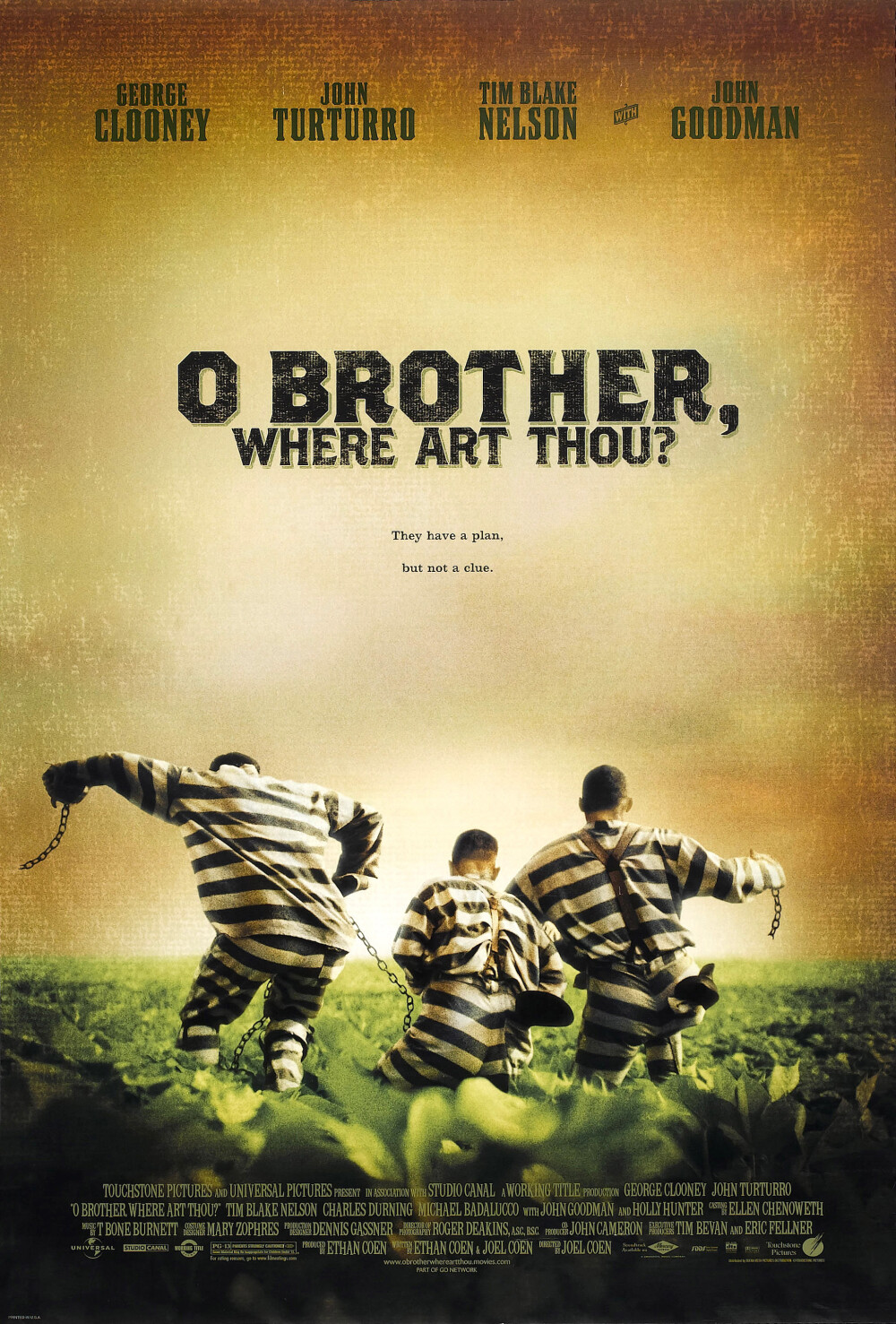 逃狱三王 O Brother, Where Art Thou? (2000) ★★★★☆
有关爱情、亲情以及友情，《逃狱三王》在命运的百般捉弄之下追寻自由，本片讲述了一个有趣易懂的故事，但不管剧情如何吸引人的眼球也不及配乐来得俘虏人的耳朵，怀旧的乡村乐一曲接一曲听得心醉，不愧是当年的格莱美最佳年度专辑！