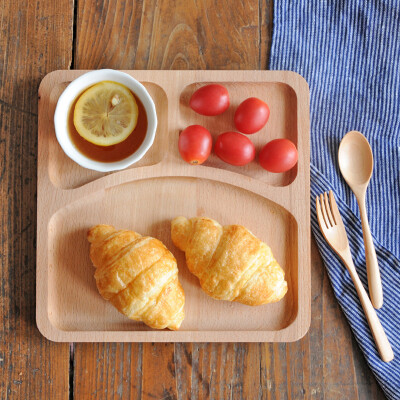 创意分格餐盘实木方形盘 日式榉木餐盘冷餐盘托盘面包蛋糕点心盘